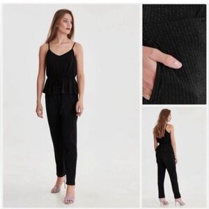 ICHI Black Glittery Jumpsuit With Elastic Waist Size XS